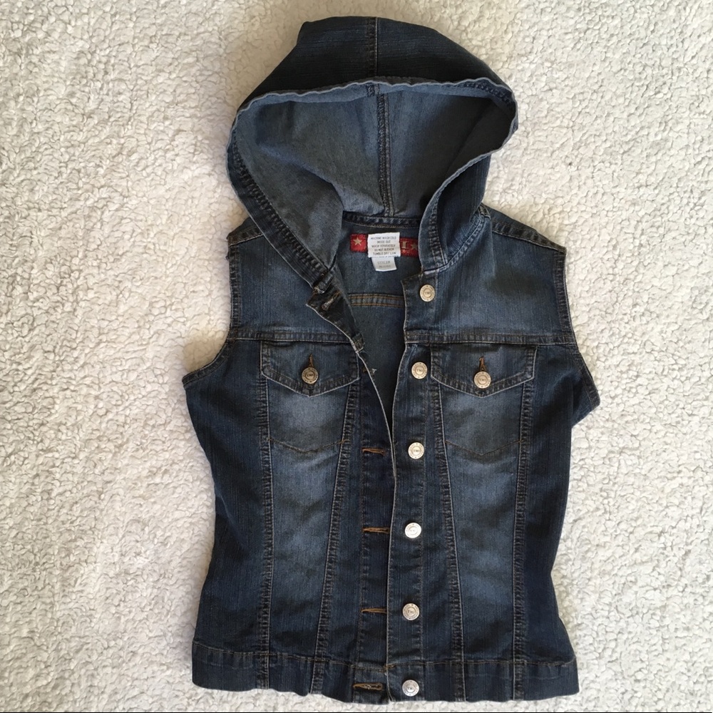 Hooded denim vest